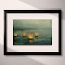 Matted frame view of An impressionist oil painting, lanterns in an ocean