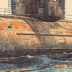 Submarine Art | Marine Wall Art | Nautical Print | Beige, Black and Brown Decor | Vintage Wall Decor | Office Digital Download | Veterans Day Art | Colored Pencil Illustration
