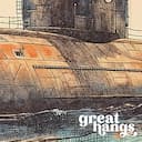 Closeup view of A vintage colored pencil illustration, a submarine