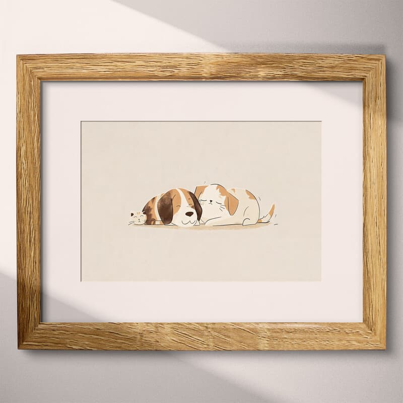 Matted frame view of A cute simple illustration with simple shapes, a dog and cat