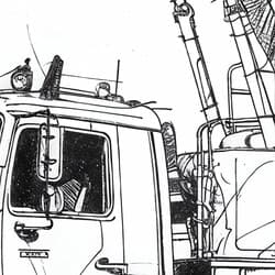 Crane Truck Art | Vehicles Wall Art | Travel & Transportation Print | White, Black and Gray Decor | Vintage Wall Decor | Office Digital Download | Graphite Sketch