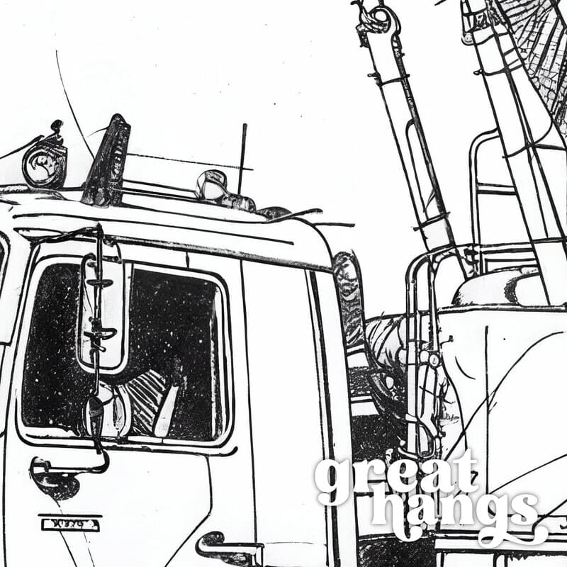 Closeup view of A vintage graphite sketch, a crane truck