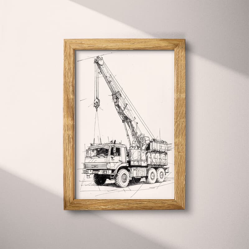 Full frame view of A vintage graphite sketch, a crane truck