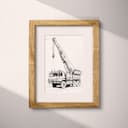 Matted frame view of A vintage graphite sketch, a crane truck