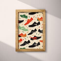 Sneaker Pattern Art | Footwear Wall Art | Fashion Print | White, Black, Red, Brown and Green Decor | Retro Wall Decor | Game Room Digital Download | Back To School Art | Textile