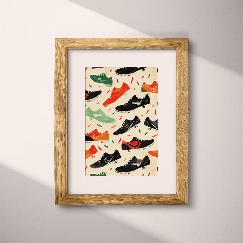 Matted frame view of A retro textile print, sneaker pattern