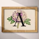 Full frame view of A vintage pastel pencil illustration, the letter "A" with a flower