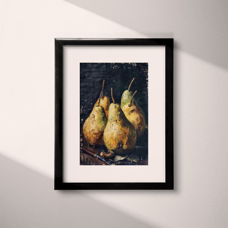 Matted frame view of An impressionist oil painting, still life of pears