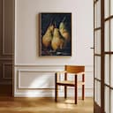 Room view with a full frame of An impressionist oil painting, still life of pears