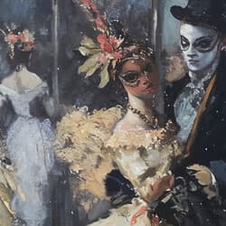 Masquerade Ball Art | Masquerade Wall Art | Portrait Print | Black, Gray, Brown and Blue Decor | Vintage Wall Decor | Living Room Digital Download | Halloween Art | Autumn Wall Art | Oil Painting