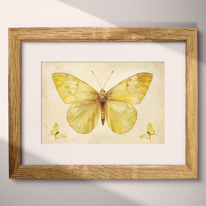 Matted frame view of A french country pastel pencil illustration, yellow butterflies