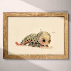 Caterpillar Art | Nature Wall Art | Animals Print | Beige, Brown and Black Decor | Chibi Wall Decor | Kids Digital Download | Baby Shower Art | Spring Wall Art | Pastel Pencil Illustration