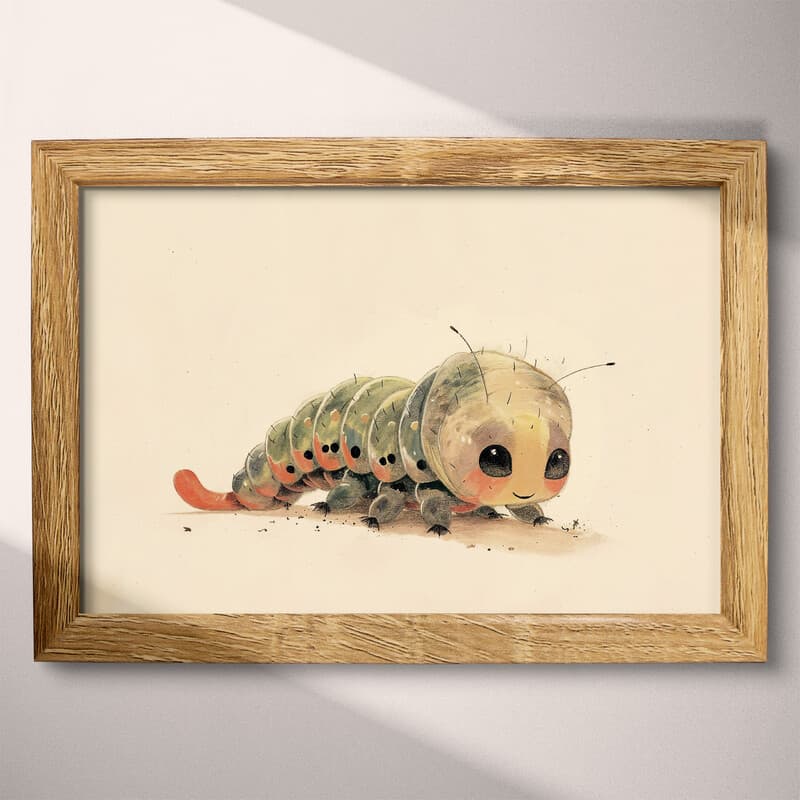 Full frame view of A cute chibi anime pastel pencil illustration, a caterpillar