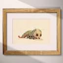 Matted frame view of A cute chibi anime pastel pencil illustration, a caterpillar