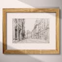 Matted frame view of A vintage graphite sketch, italian city architecture