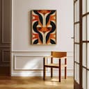 Room view with a full frame of A bauhaus textile print, symmetric pattern of shapes