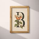 Full frame view of A vintage pastel pencil illustration, the letter "B" with a flower