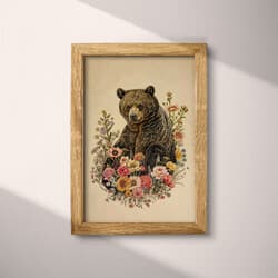 Bear Digital Download | Animal Wall Decor | Animals Decor | Brown and Black Print | Art Nouveau Wall Art | Nursery Art | Baby Shower Digital Download | Spring Wall Decor | Pastel Pencil Illustration