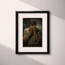 Matted frame view of A mid-century oil painting, a man covering his eyes