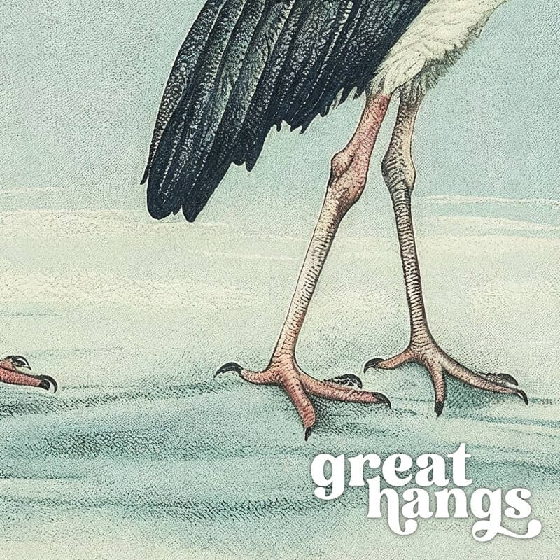 Closeup view of A vintage pastel pencil illustration, a row of storks