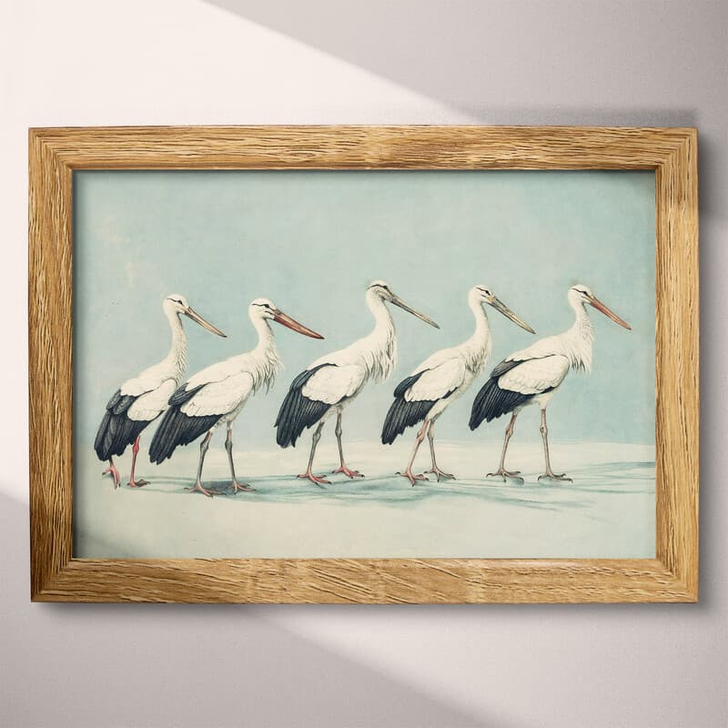 Full frame view of A vintage pastel pencil illustration, a row of storks