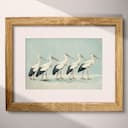 Matted frame view of A vintage pastel pencil illustration, a row of storks