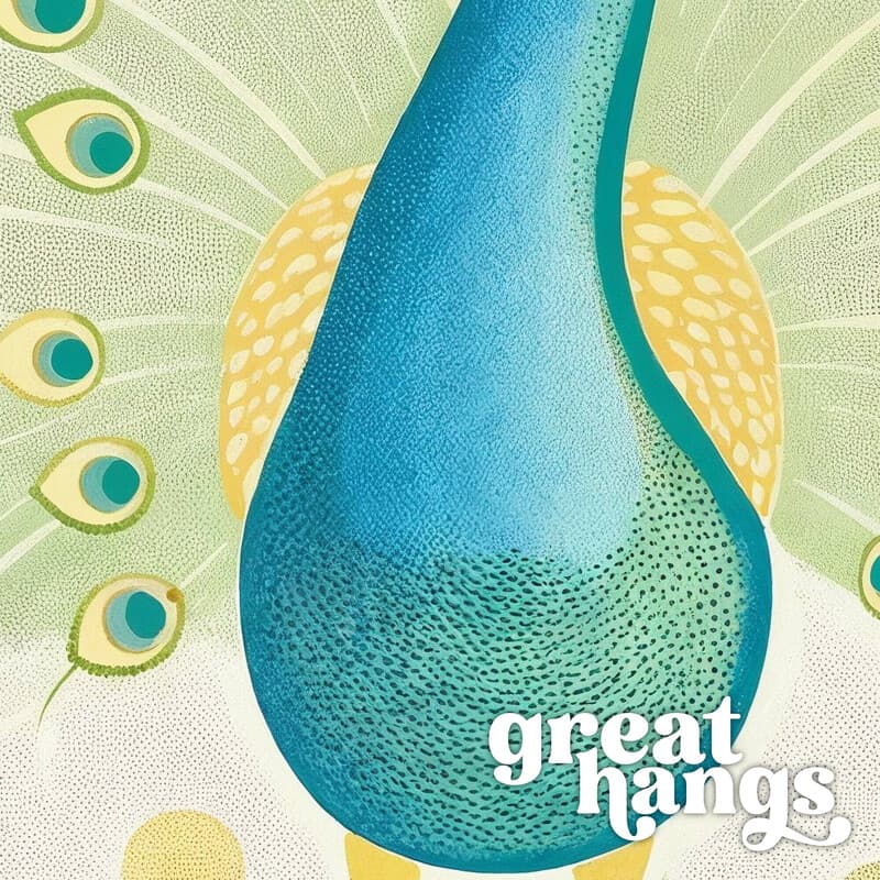 Closeup view of A cute simple illustration with simple shapes, a peacock