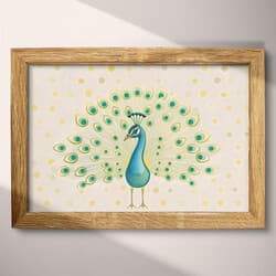 Peacock Digital Download | Bird Wall Decor | Animals Decor | White, Green, Gray, Blue and Orange Print | Cute Simple Wall Art | Kids Art | Baby Shower Digital Download | Spring Wall Decor | Simple Illustration