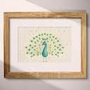 Matted frame view of A cute simple illustration with simple shapes, a peacock