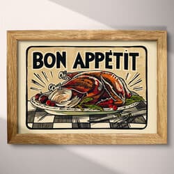 Bon Appetit Digital Download | Food Wall Decor | Food & Drink Decor | Beige, Black, Brown and Green Print | Vintage Wall Art | Kitchen & Dining Art | Housewarming Digital Download | Thanksgiving Wall Decor | Autumn Decor | Linocut Print