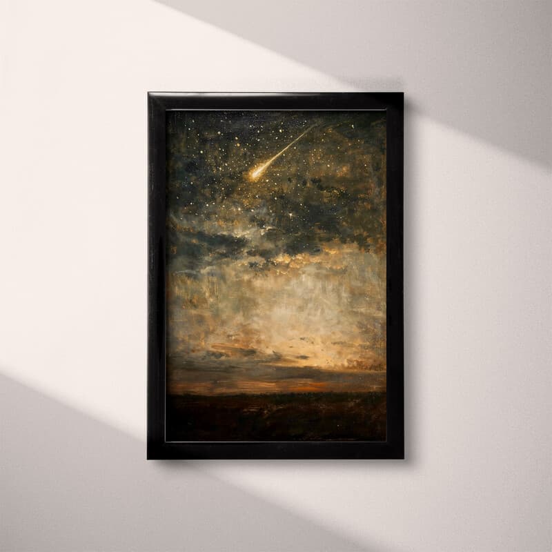 Full frame view of An impressionist oil painting, a shooting star in the sky