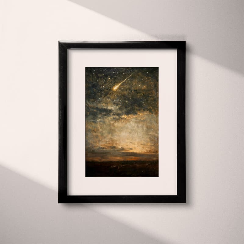 Matted frame view of An impressionist oil painting, a shooting star in the sky