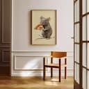 Room view with a full frame of A contemporary pastel pencil illustration, a rat with a slice of pizza