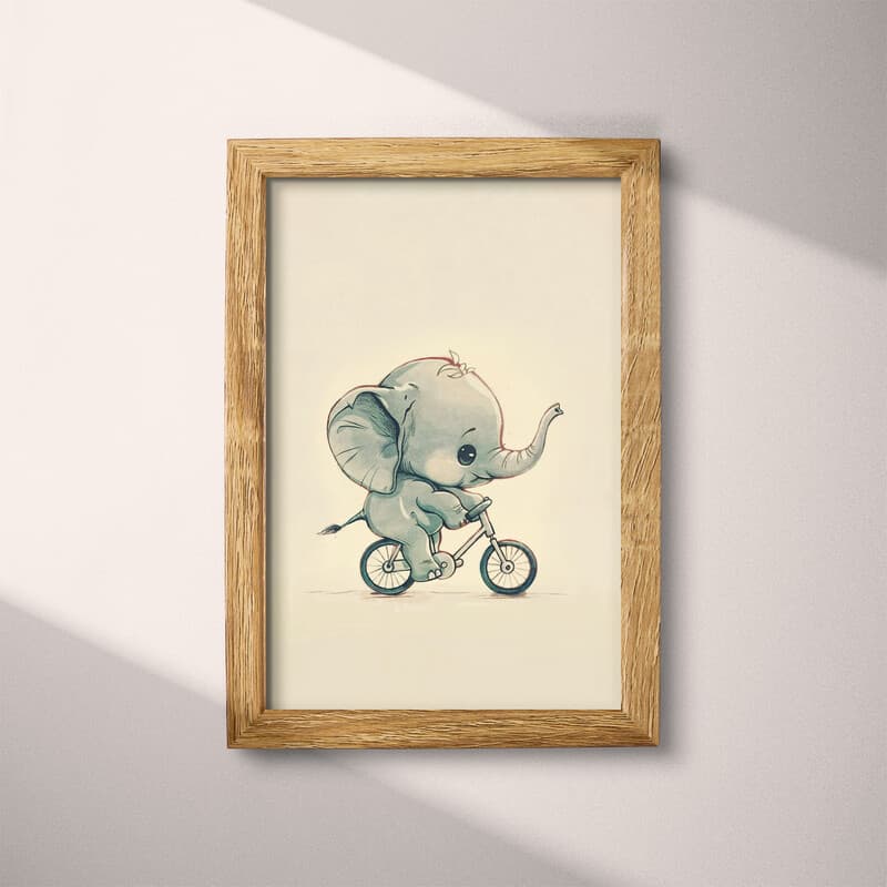 Full frame view of A cute chibi anime illustration with simple shapes, an elephant on a bicycle, side view