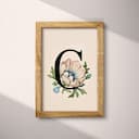 Full frame view of A vintage pastel pencil illustration, the letter "C" with a flower