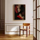 Room view with a full frame of An abstract vintage oil painting, a fashionable woman