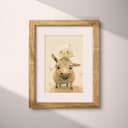 Matted frame view of A cute chibi anime pastel pencil illustration, a bird on top of a donkey