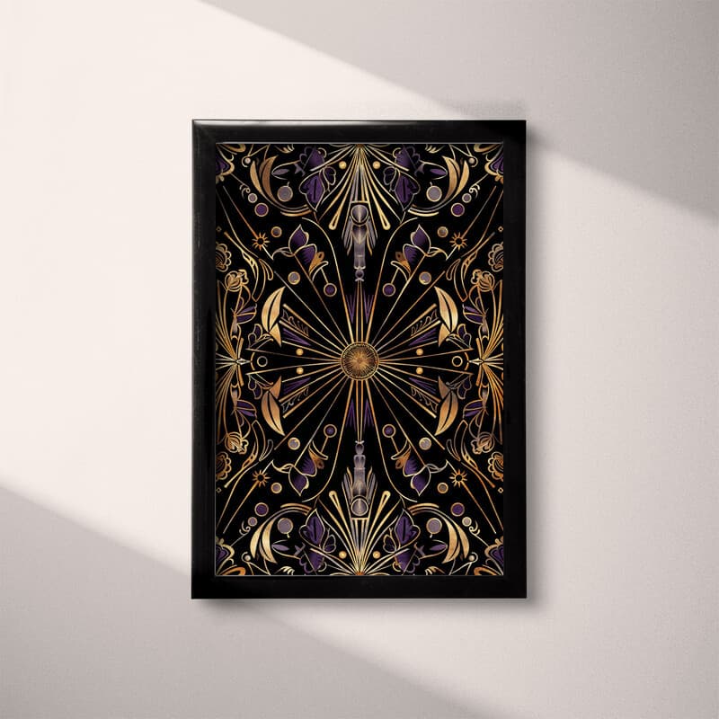 Full frame view of An art deco textile print, symmetric intricate pattern