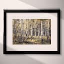 Matted frame view of An impressionist oil painting, an aspen forest