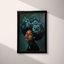 Woman Portrait Art | Portrait Wall Art | Portrait Print | Black, Blue and Brown Decor | Afrofuturism Wall Decor | Living Room Digital Download | LGBTQ Pride Art | Autumn Wall Art | Oil Painting