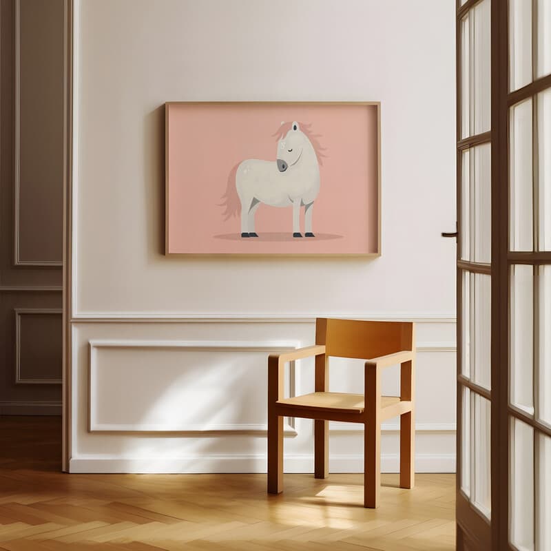 Room view with a full frame of A cute simple illustration with simple shapes, a horse
