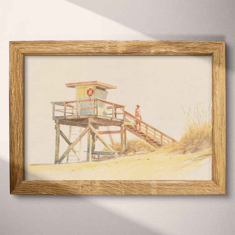 Full frame view of A vintage pastel pencil illustration, a lifeguard station