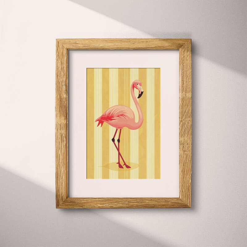 Matted frame view of A cute simple illustration with simple shapes, a flamingo