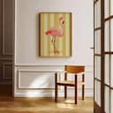 Room view with a full frame of A cute simple illustration with simple shapes, a flamingo