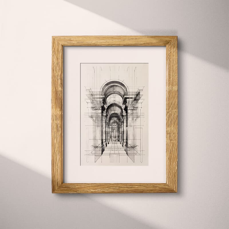 Matted frame view of A vintage pencil sketch, front view of masonry