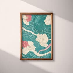 Floral Art | Floral Wall Art | Flowers Print | Blue, White, Pink, Green and Brown Decor | Japandi Wall Decor | Living Room Digital Download | Housewarming Art | Mother's Day Wall Art | Spring Print | Textile