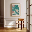 Room view with a matted frame of A japandi textile print, floral pattern