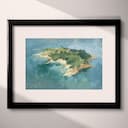 Matted frame view of An impressionist oil painting, an island, top-down view