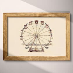 Ferris Wheel Digital Download | Amusement Park Wall Decor | Architecture Decor | White, Black, Gray and Brown Print | Bohemian Wall Art | Living Room Art | Housewarming Digital Download | Summer Wall Decor | Pastel Pencil Illustration