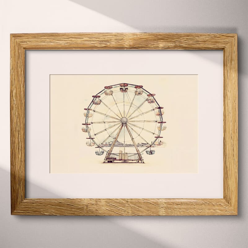 Matted frame view of A bohemian pastel pencil illustration, a ferris wheel